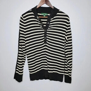 Lauren Ralph Lauren Striped‎ Ribbed Knit Pullover Henley Sweater Preppy Size XL